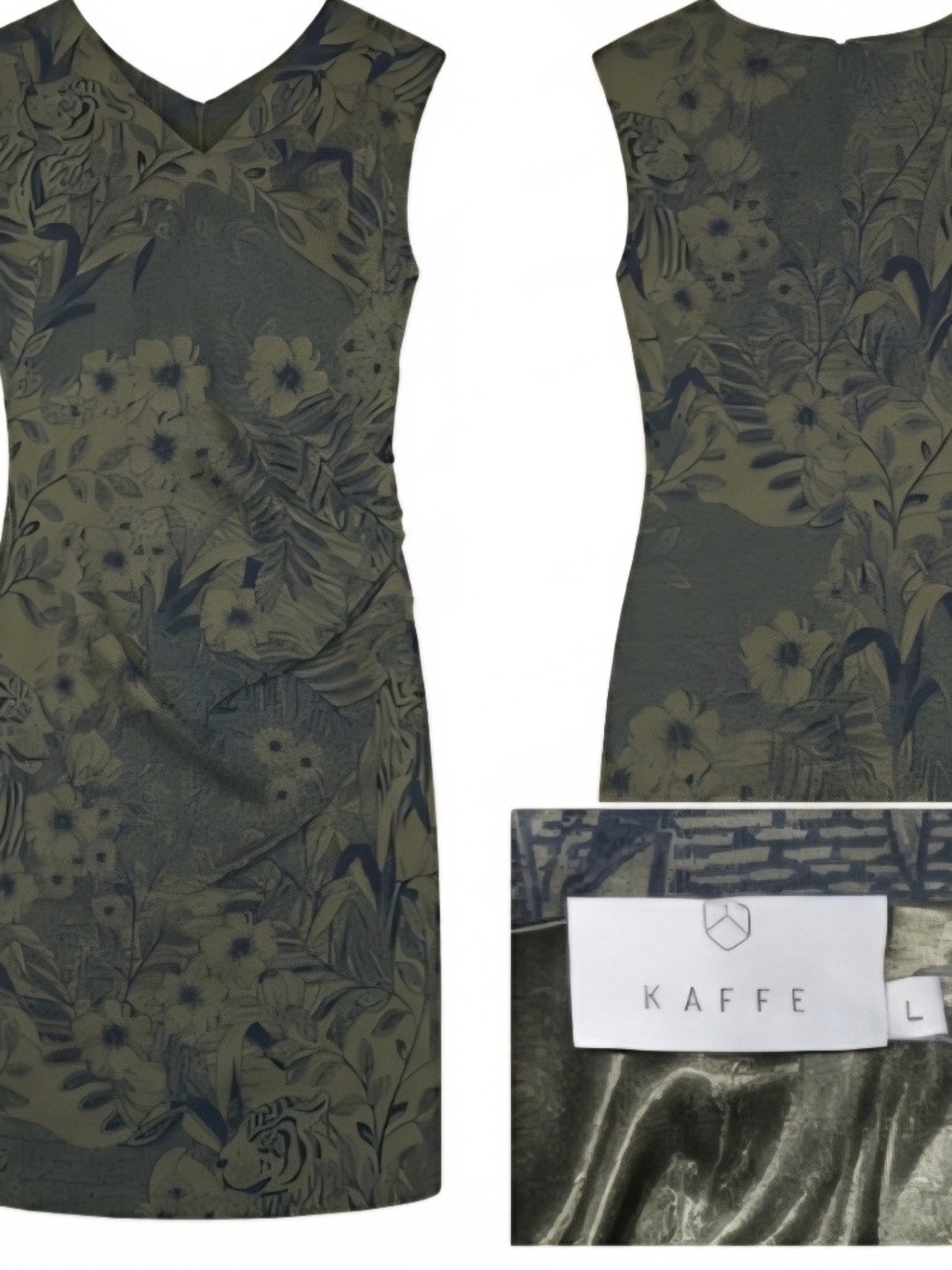 KAFFE Olive Floral V-Neck Midi Dress